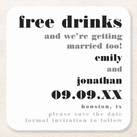 Erfrischungsgetränke Save the Date verheiratet wer Rechteckiger Pappuntersetzer (Vorderseite)