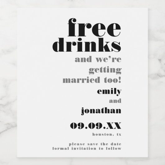 Erfrischungsgetränke Save the Date verheiratet wer Weinetikett (Einzelnes Label)