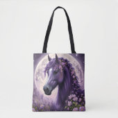 "Erfüllte Träume: Das lila Blumen-Fantasy-Pferd" Tasche (Vorderseite)