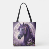 "Erfüllte Träume: Das lila Blumen-Fantasy-Pferd" Tasche (Rückseite)