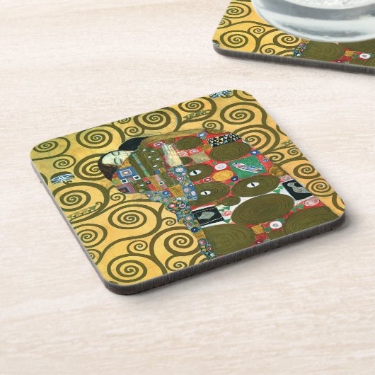 Erfüllung alias The Embrace von Gustav Klimt Getränkeuntersetzer (Linke Seite)