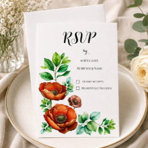 Erhabene Aquarell-Rote Mohnblumen im Vintage-Stil RSVP Karte