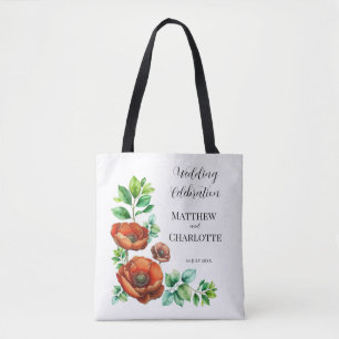 Erhabene Wasserfarbe Rote Mohnblumen im Vintage-St Tasche