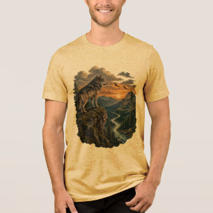Erhabene Wolfswildnis-Berg-Gestaltung Tri-Blend Shirt