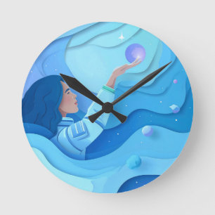 Erhabener Astronaut Runde Wanduhr