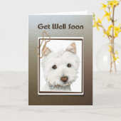 Erhalten Sie Brunnen bald, niedliche westie Karte (Gelbe Blume)