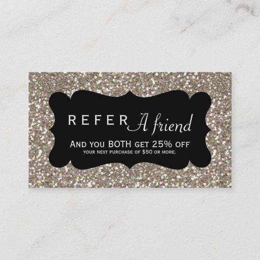 ERHALTEN SIE EINE FREUNDLICHE Gold Glitzer & Black Empfehlungskarte (Vorderseite)