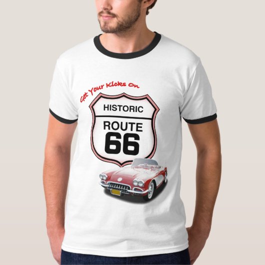 Erhalten Sie Ihre Tritte auf Weg 66--Rotes Auto T T-Shirt (Vorderseite)