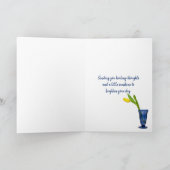 Erhalten Sie wohle bald gelbe Tulpe im blauen Glas Karte (Innenseite)