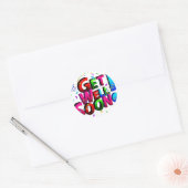 Erhalten Sie wohlen bald Confetti-Text Runder Aufkleber (Umschlag)