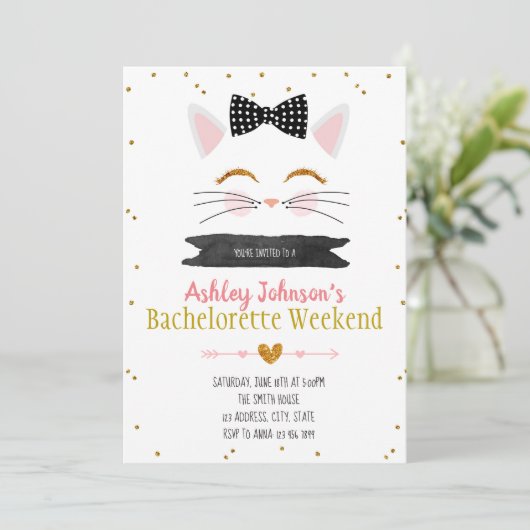 Erhalten von Meow bachelorette Einladung (Stehend Vorderseite)