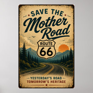 Erhaltung des Bergkulturerbes der Route 66 im Vint Poster