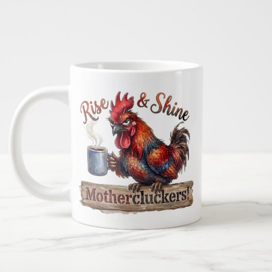 Erhebe dich und strahle, grumpy Hahn, lustiger Mor Jumbo-Tasse (Links)