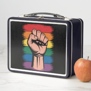 Erhobener Faust Stolz Regenbogen LGBTQ Unterstützu Metall Brotdose