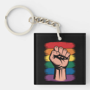 Erhobener Faust Stolz Regenbogen LGBTQ Unterstützu Schlüsselanhänger