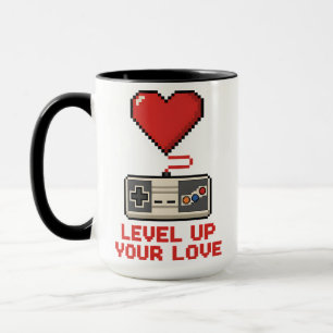 Erhöhe Deine Liebe, Retro-Pixel-Gaming-Design Tasse
