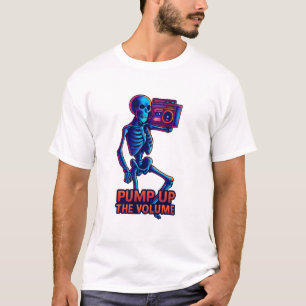 Erhöhen Sie die Lautstärke – Neon-Skelett-Boombox- T-Shirt