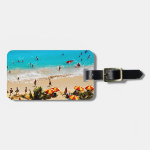 Erhöhte Ansicht der Waikiki-Strandszene, Honolulu Gepäckanhänger