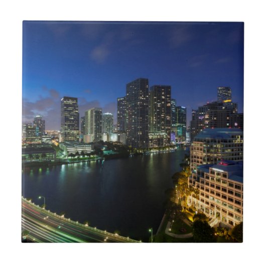 Erhöhte City-Skyline von Brickell Key Fliese (Vorderseite)