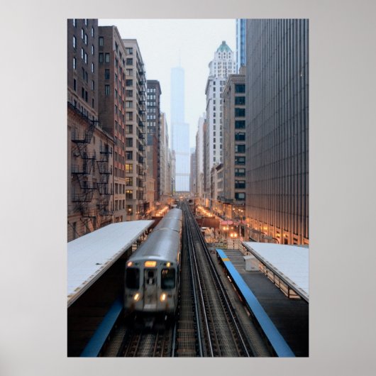 Erhöhte Eisenbahn in Chicago über Wabash Poster (Vorne)