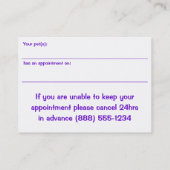 Erhöhte Pflegenverabredung und Visitenkarte Terminkarte (Rückseite)