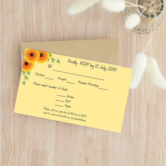 Erhöhte Reaktionskarte auf Sonnenblumen RSVP Karte