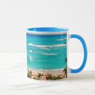 Erhöhte Sicht auf die Waikiki Beach Szene, Honolu Tasse