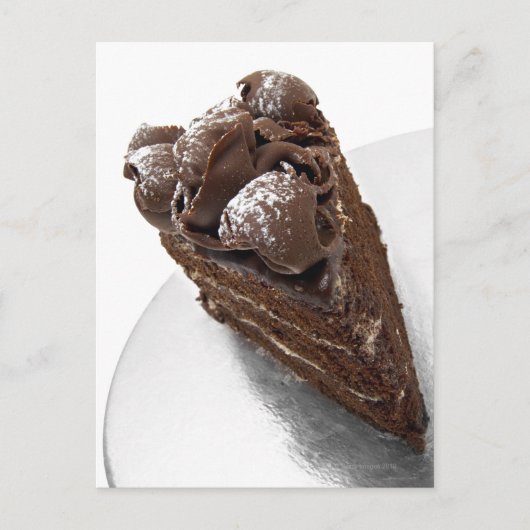 Erhöhte Sicht auf ein Stück Schokoladenkuchen Postkarte (Vorderseite)