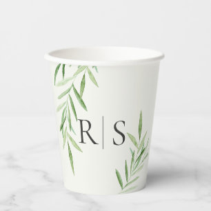 Erhöhter Monogram Watercolor Willow Leaf Paper Cup Pappbecher