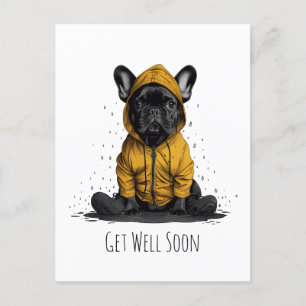 Erhole dich bald Französische Bulldogge mit Regenm Postkarte