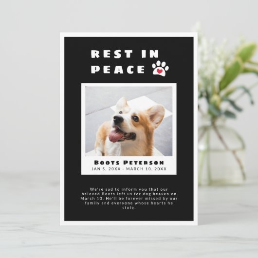 Erholung des Herzdrucks in Peace Black Pet Loss Fo Ankündigung (Stehend Vorderseite)