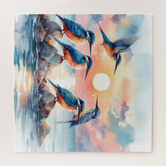 Erholung von Vögeln auf Felsen in einem ruhigen Me Puzzle (Horizontal)