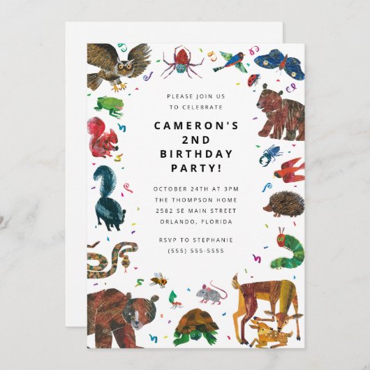 Eric Carle | Brauner Bär - Waldfreunde zum Geburts Einladung (Vorne/Hinten)