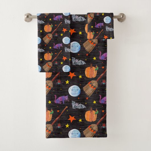 Eric Carle | Raupe Black Halloween Pattern Badhandtuch Set (Insitu)
