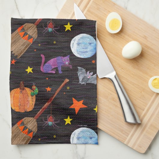 Eric Carle | Raupe Black Halloween Pattern Geschirrtuch (Viertel Falte)