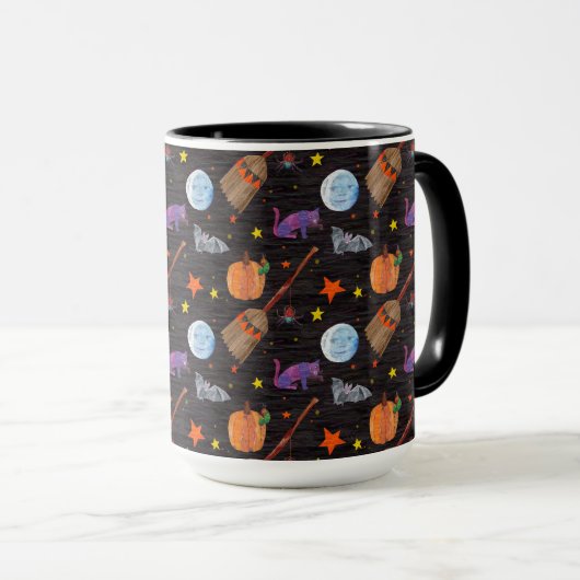 Eric Carle | Raupe Black Halloween Pattern Tasse (VorderseiteRechts)