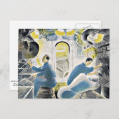 Eric Ravilious, arbeitende Kontrollen während des Postkarte (Vorne/Hinten)