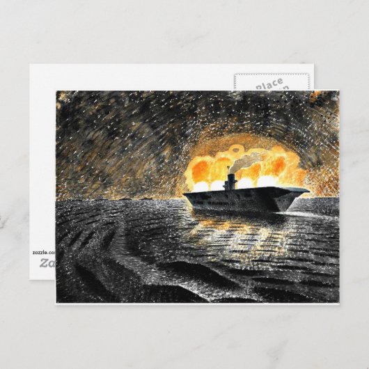 Eric Ravilious art, HMS Ark Royal in Action Postkarte (Vorne/Hinten)