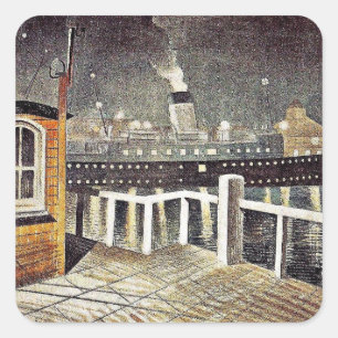 Eric Ravilious art, S.S. Brighton Verlassend Newha Quadratischer Aufkleber