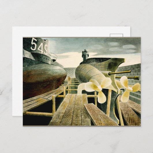 Eric Ravilious Art, U-Boote in Dry Dock Postkarte (Vorne/Hinten)