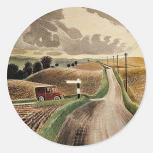 Eric Ravilious art, Wiltshire Landscape, Runder Aufkleber
