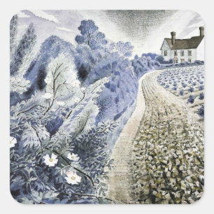 Eric Ravilious - Bauernhof und Feld Quadratischer Aufkleber