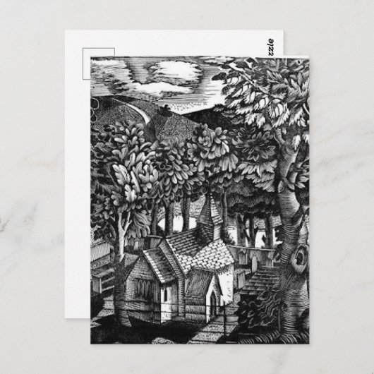 Eric Ravilious - Kirche unter einem Hügel Postkarte (Vorne/Hinten)