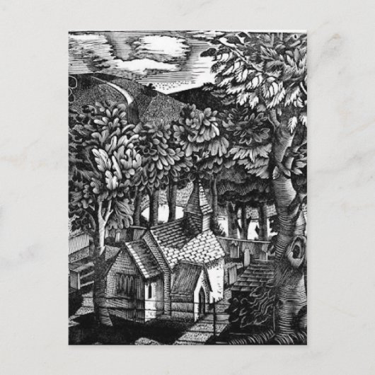 Eric Ravilious - Kirche unter einem Hügel Postkarte (Vorderseite)