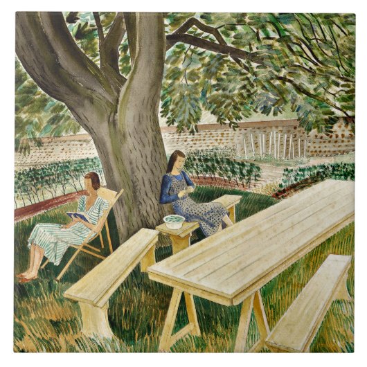 Eric Ravilious - Zwei Frauen im Garten, schöne Kun Fliese (Vorderseite)