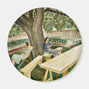Eric Ravilious - Zwei Frauen in einem Garten, fein Magnet