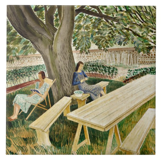 Eric Ravilious, Zwei Frauen in einem Garten, Fliese (Vorderseite)
