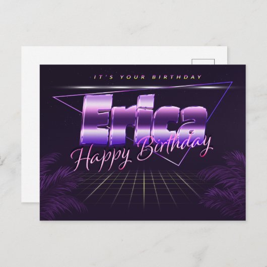 Erica Name Vorname lila Postkarte Geburtstag (Vorne/Hinten)