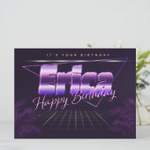Erica Name Vorname lila retro Karte Geburtstag (Stehend Vorderseite)