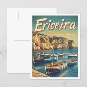 Ericeira Portugal Vintage Reiseillustration Postkarte
